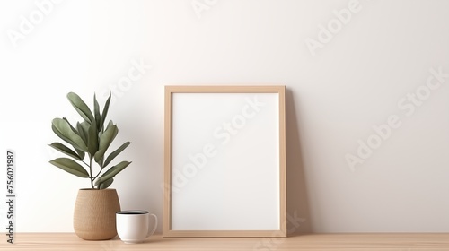 Empty frame on wooden table