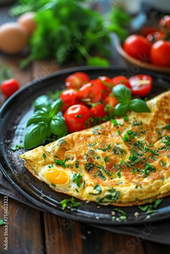 vegetarian omelet scrambled eggs with cheese and vegetables
