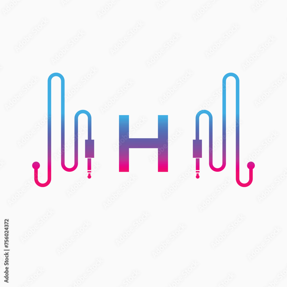 H Letter Music AUX WAVE Logo Design, Vector abstract H Letter Music AUX WAVE Logo Design, Vector abstract