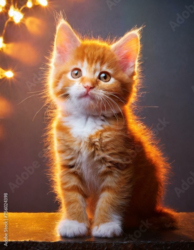 Petit chaton roux mignon adorable éclairé en studio photo