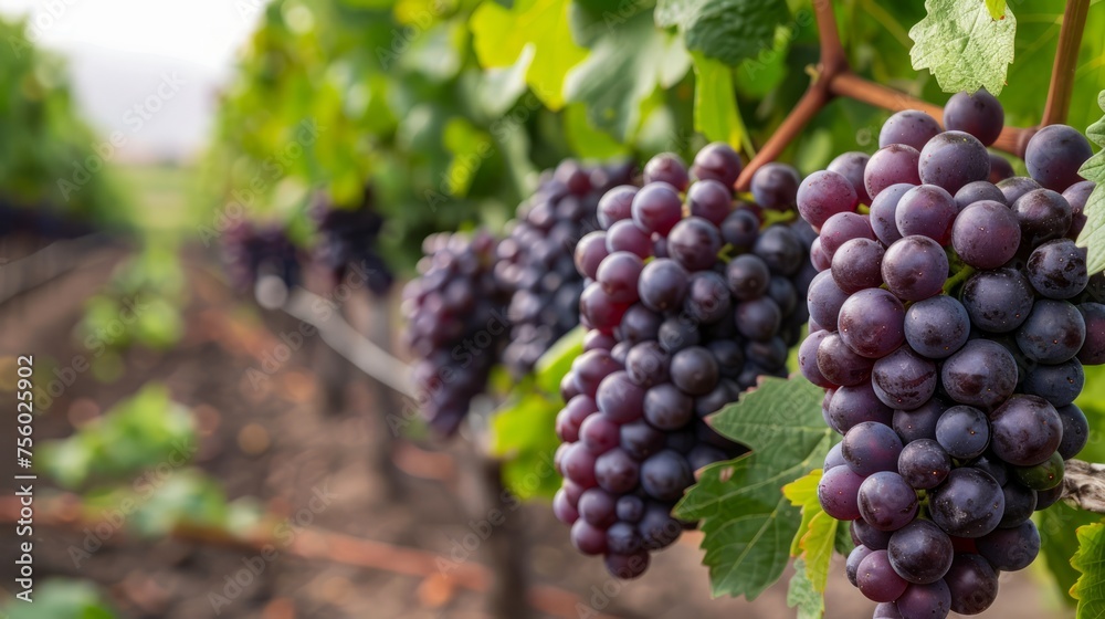 Lush Vineyard Landscape with Ripe Grape Clusters Ready for Harvest in Picturesque Wine Country Lush Vineyard Landscape with Ripe Grape Clusters Ready for Harvest in Picturesque Wine Country