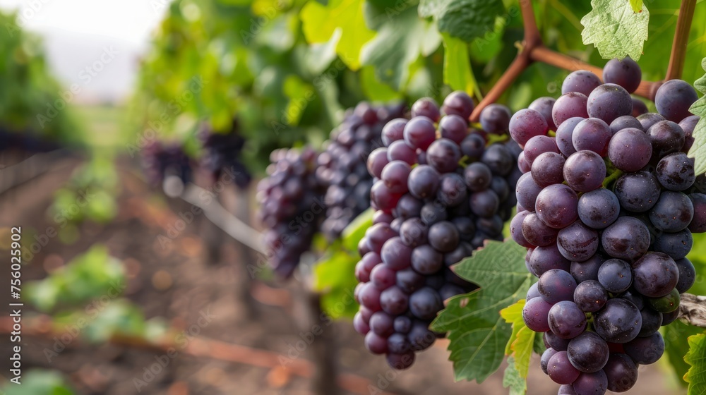 Lush Vineyard Landscape with Ripe Grape Clusters Ready for Harvest in Picturesque Wine Country