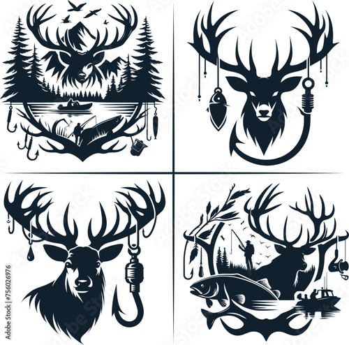 Deer Hunting And Fishing Hook Vector