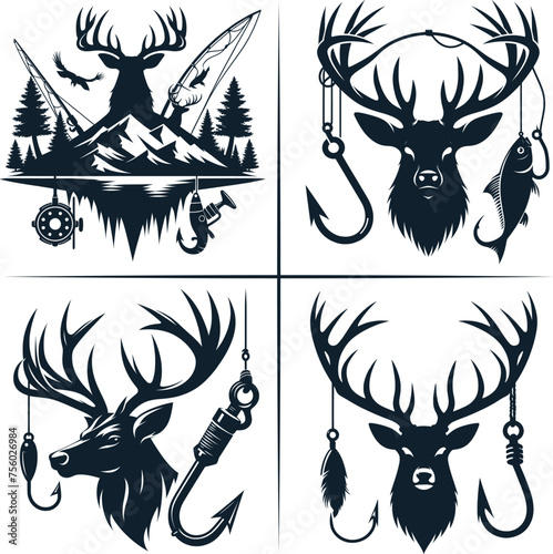 Deer Hunting And Fishing Hook Vector