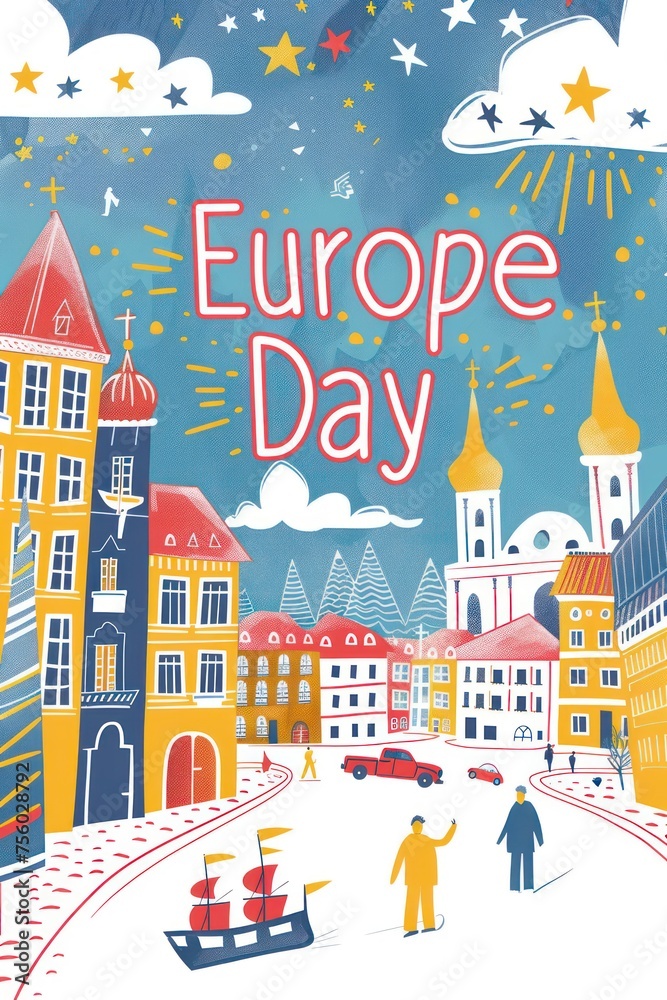 Happy European Union Europe Day. Holiday. Flat illustration