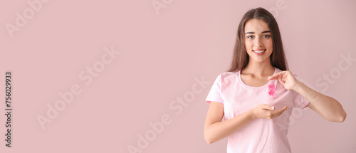 Beautiful woman with pink r...