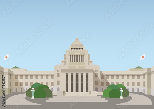 国会議事堂と国会前庭のベクターイラスト