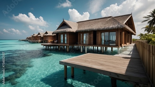 Sumptuous beachfront retreat on the idyllic shores of the Maldives, boasting unparalleled views of turquoise waters and overwater bungalows with direct access to the Ocean © Damian Sobczyk