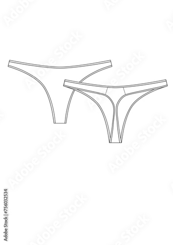 Dibujo técnico de panty semi hilo | Boceto vectorial para lencería y moda