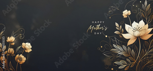 Mother's Day decoration background with gift box, balloon, mom text, copy space text, 3D rendering illustration photo