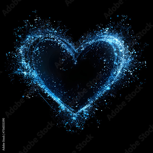 Heart made of blue digital particles 
