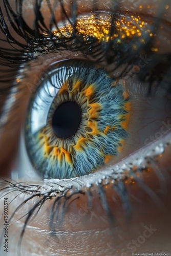 Close-Up View of a Human Eye With Detailed Iris Pattern and Lashes