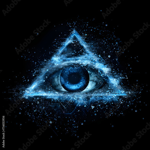 The All Seeing Eye as blue digital particles  photo