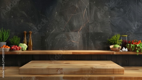 Wooden platform in kitchen generative ai