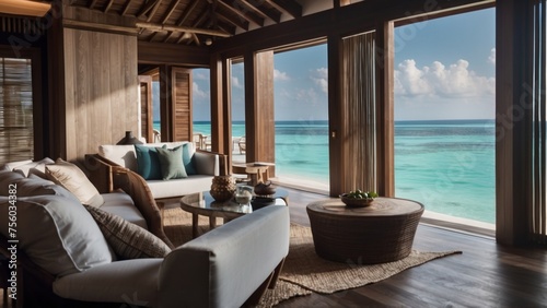 Sumptuous beachfront retreat on the idyllic shores of the Maldives, boasting unparalleled views of turquoise waters and overwater bungalows with direct access to the Ocean © Damian Sobczyk