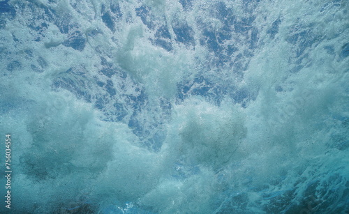 Water surface with sea spume underwater in the Mediterranean sea, natural scene, France