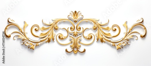 Stucco decoration with gold cartouche on white background