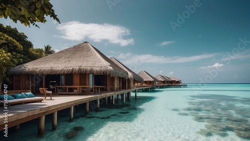 Sumptuous beachfront retreat on the idyllic shores of the Maldives, boasting unparalleled views of turquoise waters and overwater bungalows with direct access to the Ocean