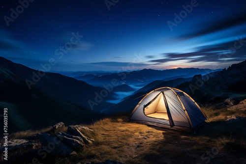 Camping tent on the top of mountain