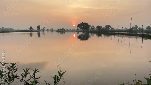 sunrise over the lake. fishpond in the morning