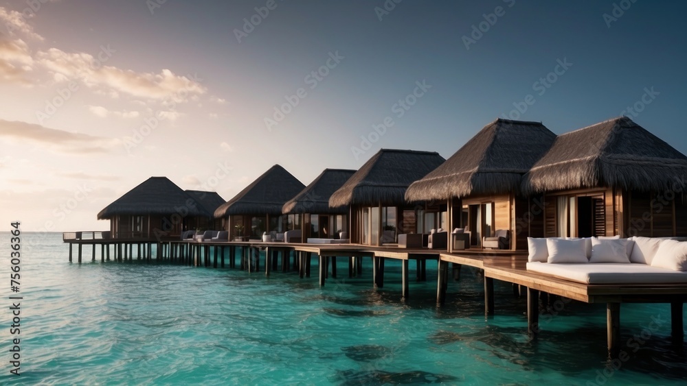 Sumptuous beachfront retreat on the idyllic shores of the Maldives, boasting unparalleled views of turquoise waters and overwater bungalows with direct access to the Ocean