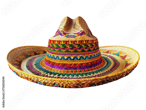 colorful woven sombrero hat, isolated on transparent background 