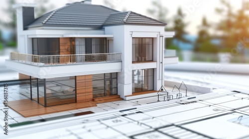 3d small house model on architecture floorplan 