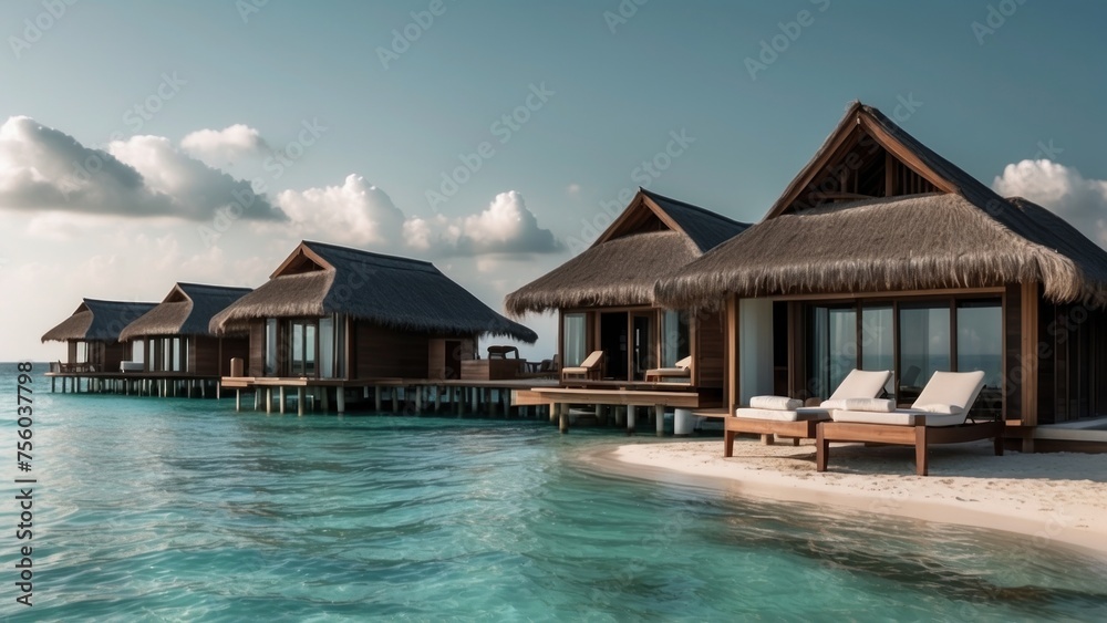 Sumptuous beachfront retreat on the idyllic shores of the Maldives, boasting unparalleled views of turquoise waters and overwater bungalows with direct access to the Ocean Sumptuous beachfront retreat on the idyllic shores of the Maldives, boasting unparalleled views of turquoise waters and overwater bungalows with direct access to the Ocean