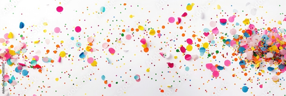 colourful confetti on white background banner