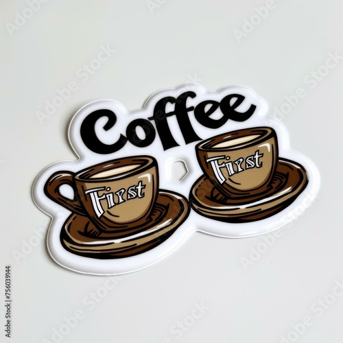 Express your coffee ritual with a 'Coffee First' sticker, an essential for the kitchen.