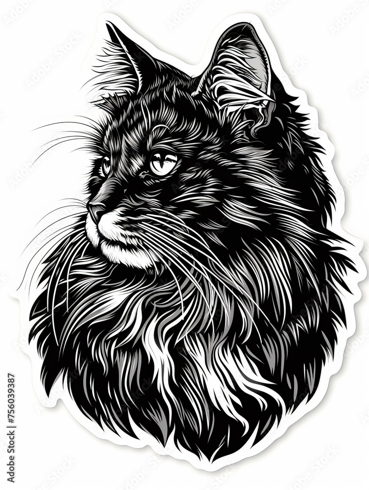 Obraz premium Attentive Maine Coon with whiskers sticker, reflecting the breed's attentive nature.