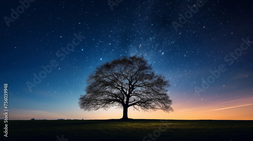 Tree under star sky photo