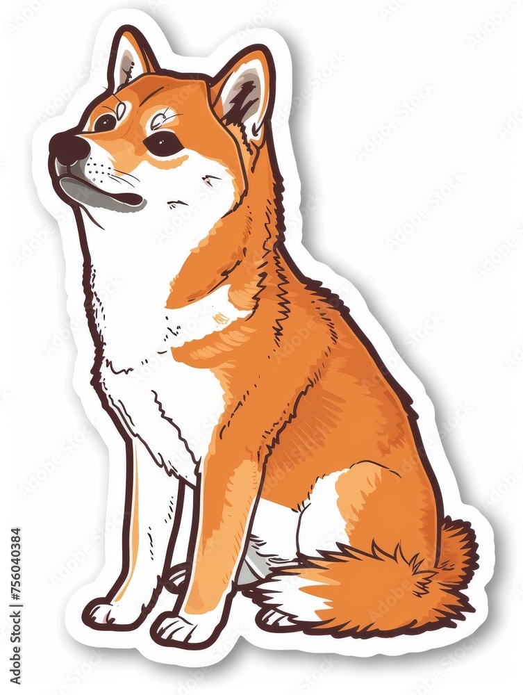 Shiba Inu sticker, capturing the playful and affectionate nature of the breed with an inviting white outline.