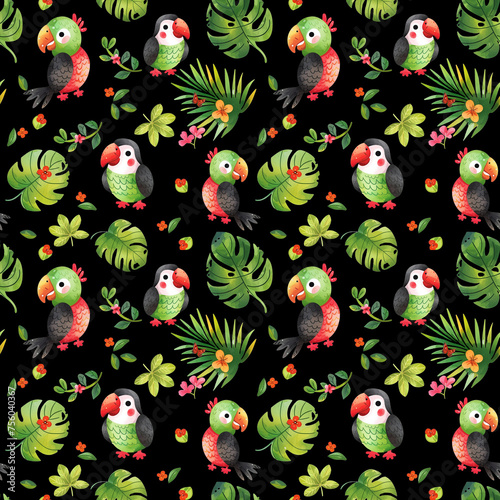 Watercolor parrot kid s seamless pattern
