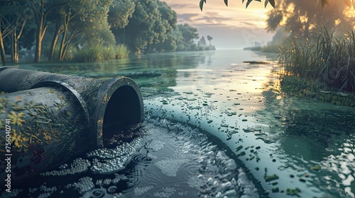 dirty water pollution. Industrial and factory wastewater discharge pipe into the canal and sea, Sewage pipe outfall into the river, the river is polluted. Environmental concept photo