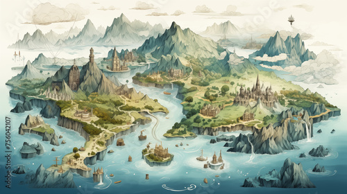 Mythical Archipelago with Ancient Ruins and Spires photo