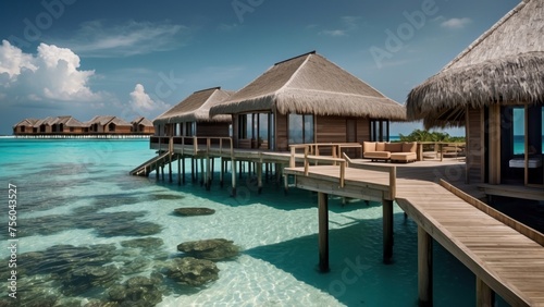 Sumptuous beachfront retreat on the idyllic shores of the Maldives, boasting unparalleled views of turquoise waters and overwater bungalows with direct access to the Ocean © Damian Sobczyk