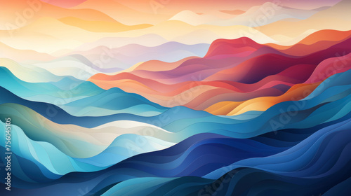 Abstract mountains consisting of slabs, gradient color. Colorful wave lines wallpaper background. Generative AI