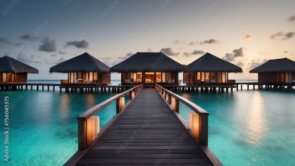 Sumptuous beachfront retreat on the idyllic shores of the Maldives, boasting unparalleled views of turquoise waters and overwater bungalows with direct access to the Ocean