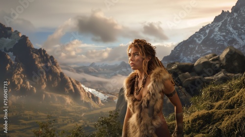 Prehistoric Woman, Mountain Range Backdrop