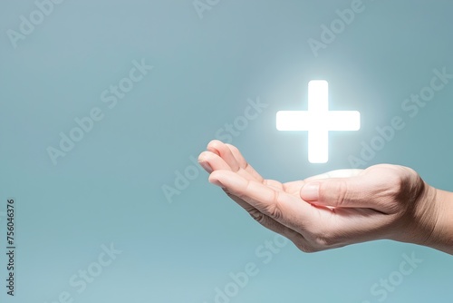 Hand Holding Lightup Plus Logo, To convey a sense of positivity, innovation, and medical advancement in a visually striking way