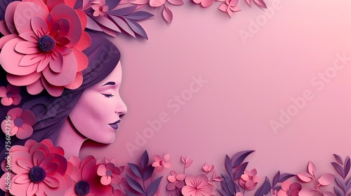 3D Paper Illustration of a Flower-Surrounded Woman, To add a unique and artistic touch to any project or design © kiatipol
