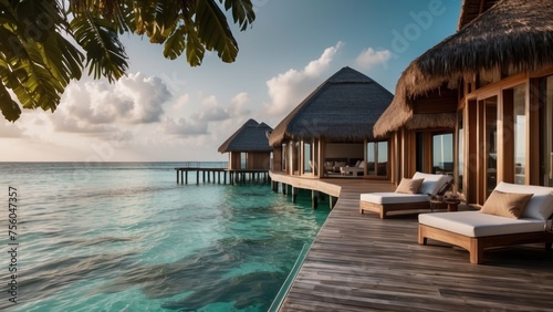 Sumptuous beachfront retreat on the idyllic shores of the Maldives  boasting unparalleled views of turquoise waters and overwater bungalows with direct access to the Ocean