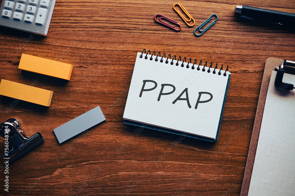 There is notebook with the word PPAP. It is as an eye-catching image. There is notebook with the word PPAP. It is as an eye-catching image.