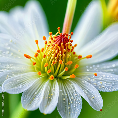 Daisy Close-Up with Dew Drops: A Stunning Macro Shot Capturing the Beauty of Nature's Yellow Blossom in Summer Garden photo