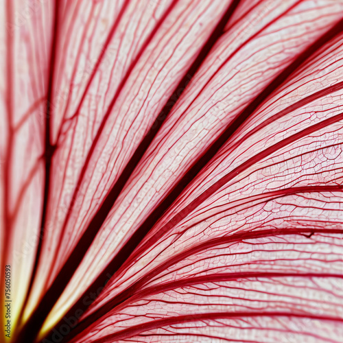 Close-up of textured red and green leaf with vibrant colors, showcasing nature's intricate patterns