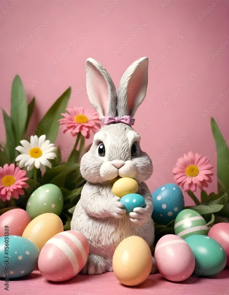 Obraz premium Easter bunny and easter eggs