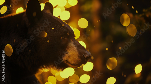 Urso negro isolada e ao fundo luzes amarelas - Papel de parede photo