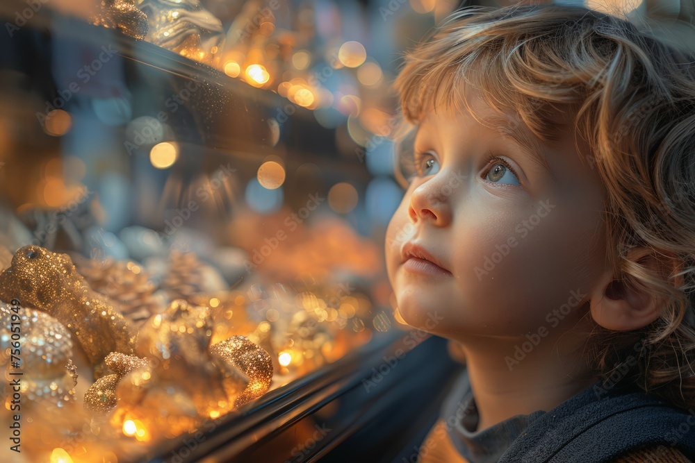 Curious Boy Observing a Gold Jewelry Display