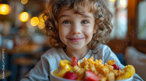 Little Girl Eating at Table